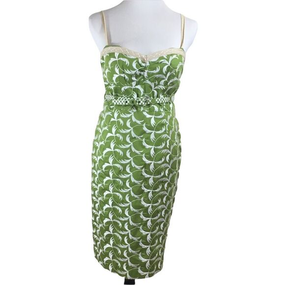 Nanette Lepore Embroidered Green Strapless Belted Midi Sheath Dress Sz S - Picture 16 of 16